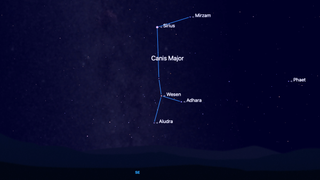 night sky map showing the canis major constellation tonight