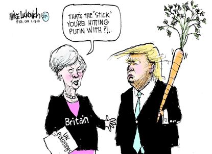 Political cartoon U.S. Trump Theresa May Russia poisoning Britain sanctions