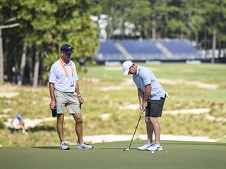 Rory McIlroy practicing putting on the greens at Pinehurst No.2