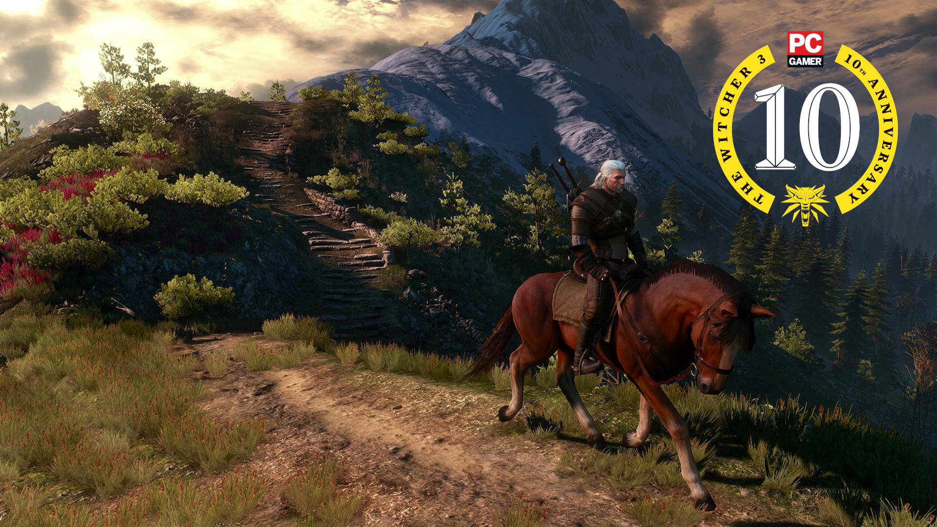 Geralt riding his horse in The Witcher 3.