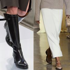 fall's biggest shoe trends shown in a collage of runway images which contain styles that can be shopped during amazon prime day deal days