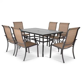 A Nuu Garden 7-Piece Brown Patio Dining Set with Brown against a white background