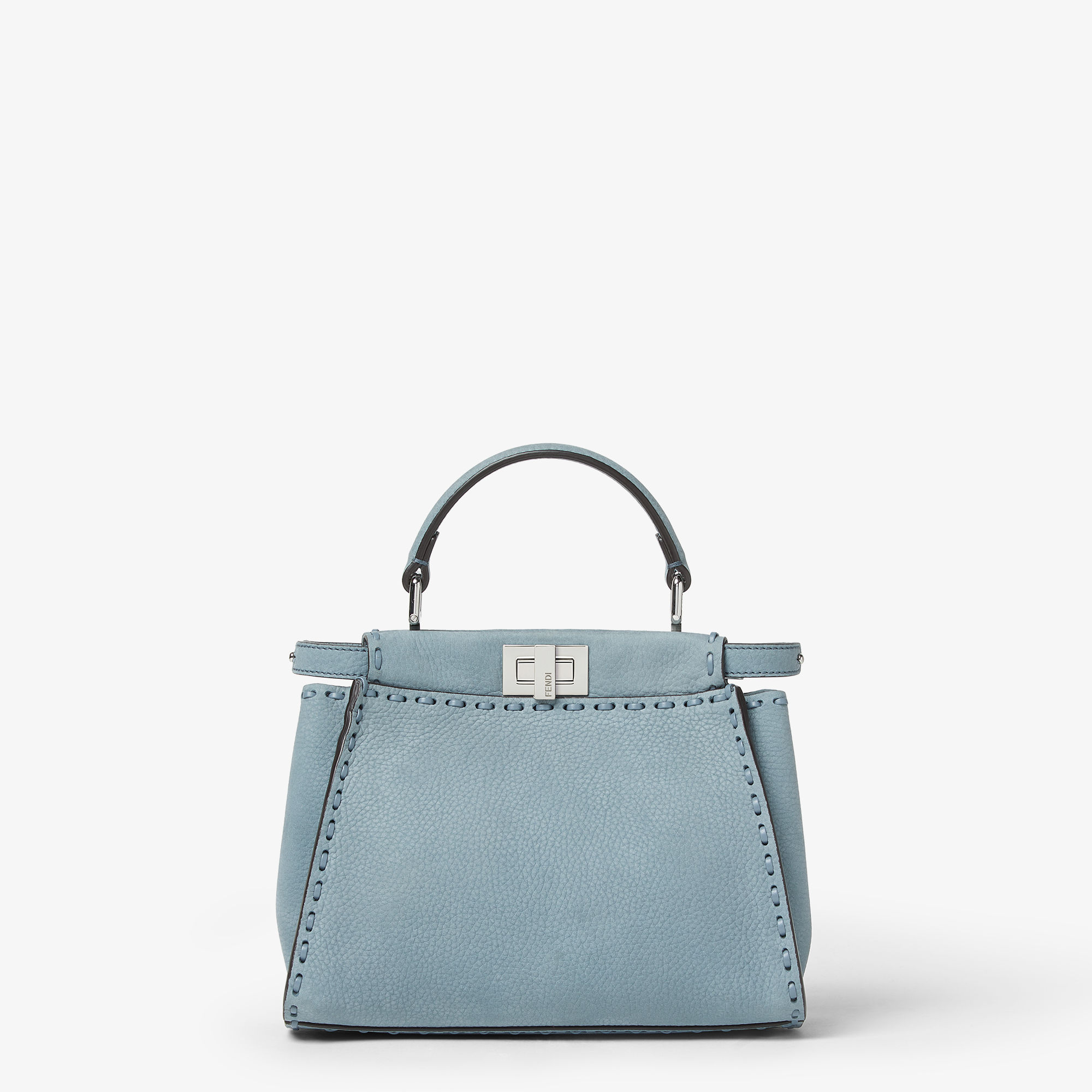 Peekaboo Mini Mercury Blue Nubuck Leather Selleria Bag With 220 Hand-Sewn Topstitches
