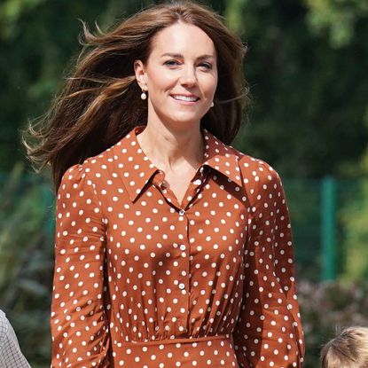 Kate Middleton walks in London wearing a Rixo polka dot dress