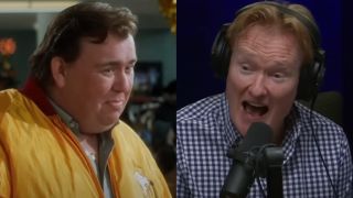 John Candy and Conan O'Brien split image