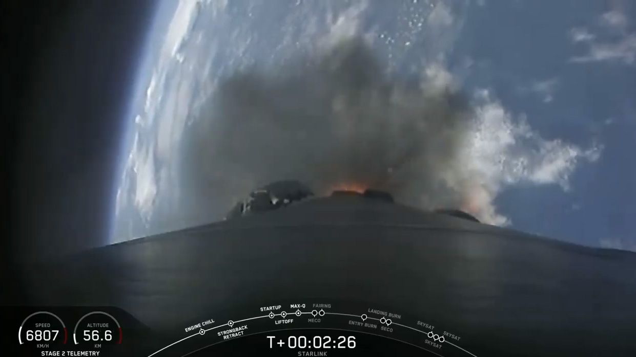 A view of the Earth below as SpaceX Falcon 9 rocket carrying 58 Starlink internet satellites and three Planet SkySats launches into space from Cape Canaveral Air Force Station, Florida on Aug. 18, 2020.