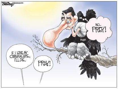 Political Cartoon U.S. Paul Ryan GOP Obamacare replacement lose health care pray