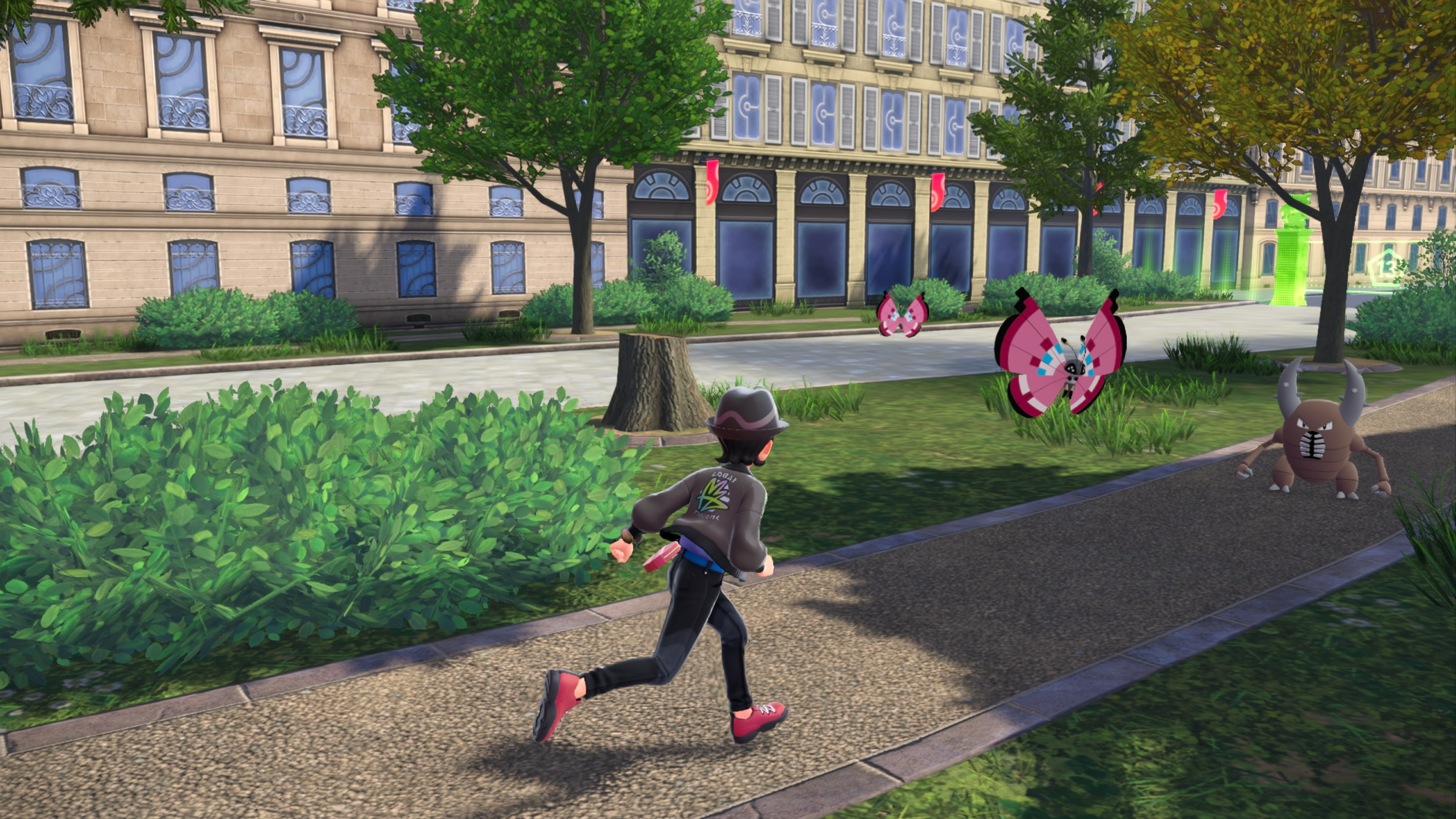 A screenshot showing a player running through the streets with wild Pok&amp;eacute;mon everywhere in Pok&amp;eacute;mon: Legends Z-A