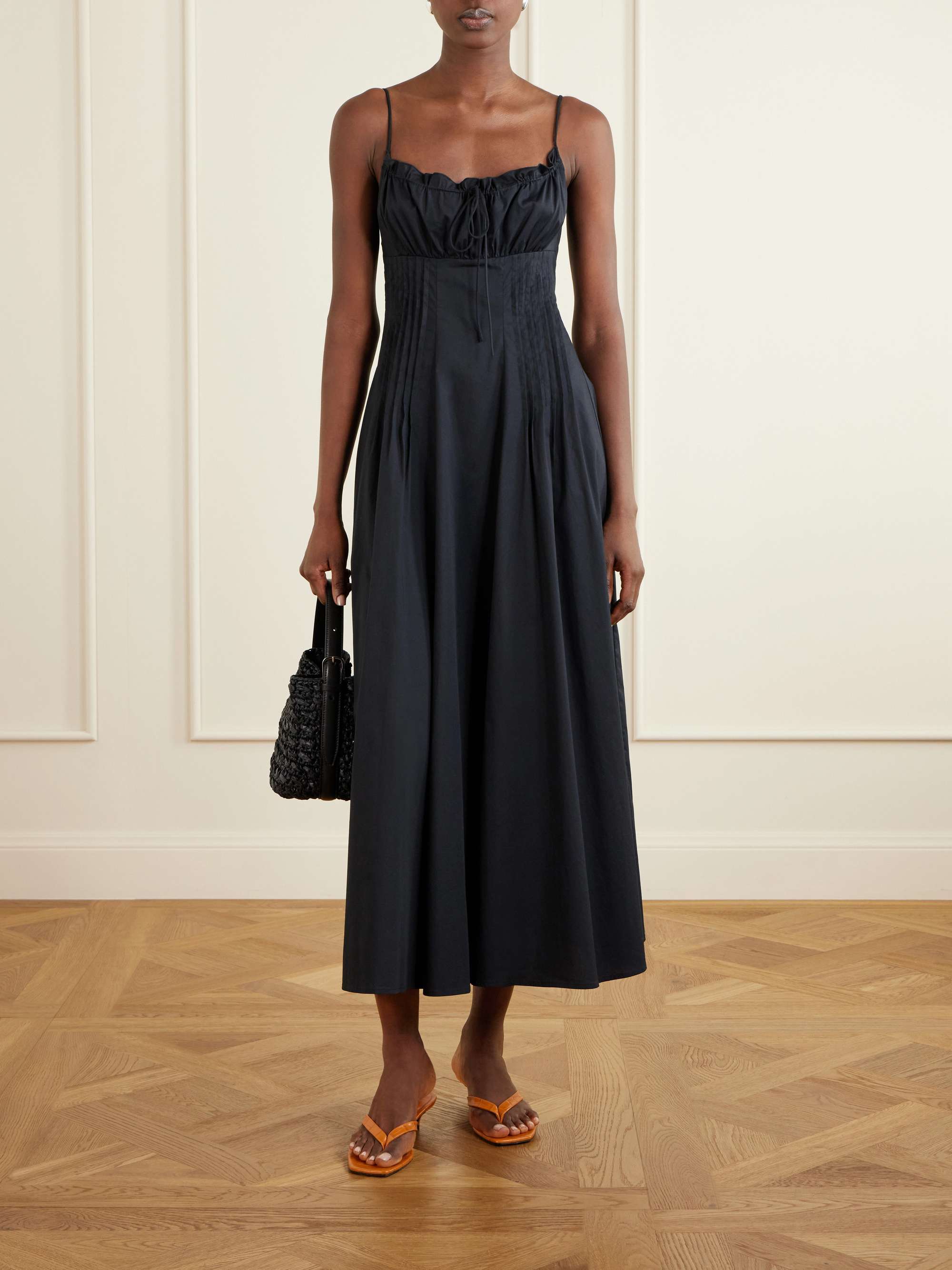 Margi Ruffled Pleated Cotton-Blend Poplin Midi Dress
