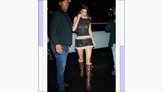 Kendall Jenner wears a mini skirt and mesh top while out in NYC in April 2023
