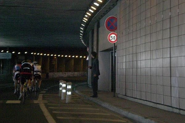 Riders enter the Monaco tunnel made famous