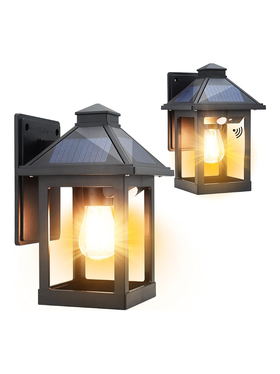 Cyhkee 2 Pack Solar Wall Lanterns Outdoor With 3 Modes, Dusk to Dawn Motion Sensor Led Sconce Lights Ip65 Waterproof, Exterior Front Porch Security Lamps Wall Mount Patio Fence Garage Decorative
