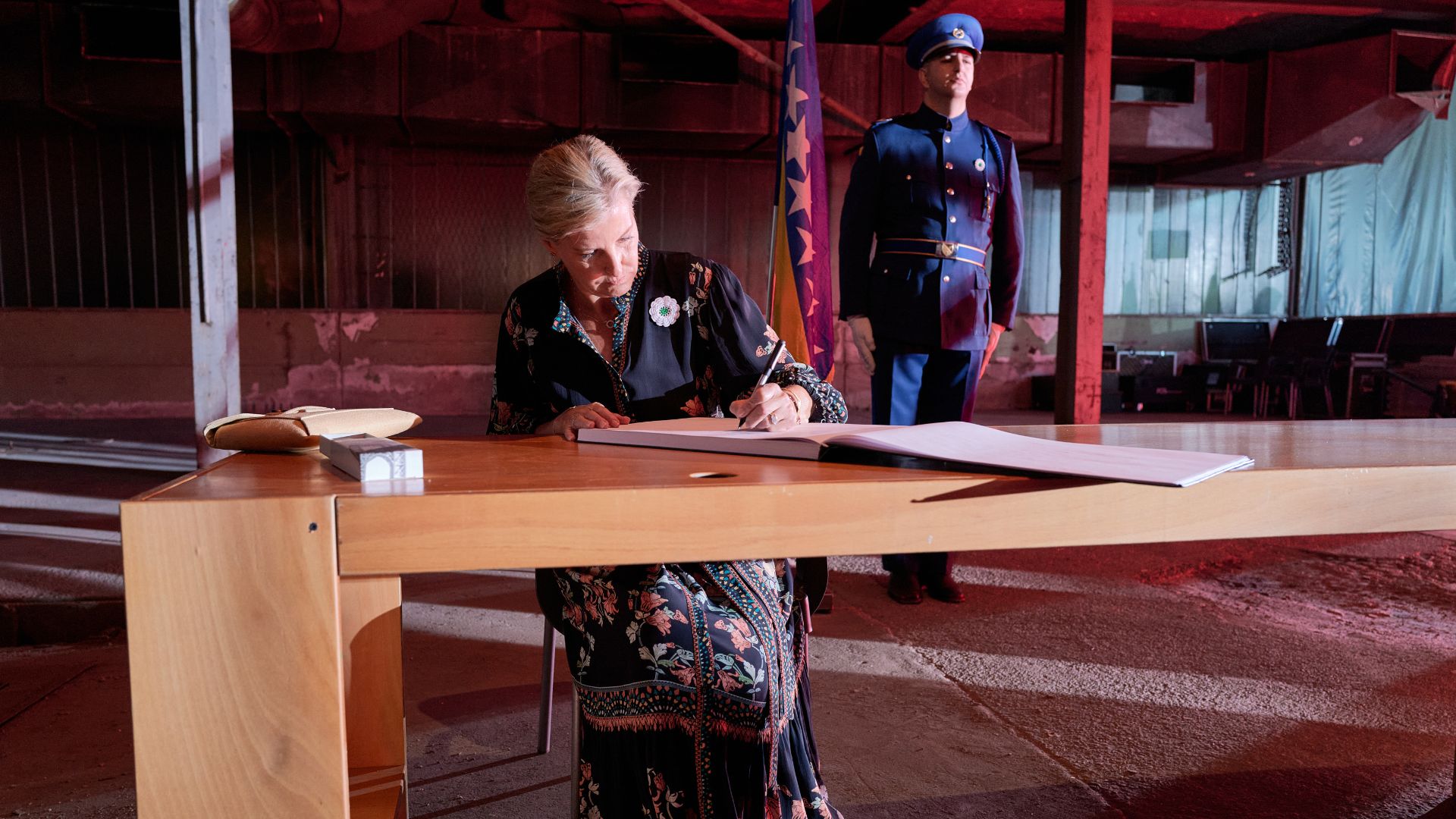 Sophie, Duchess of Edinburgh signs a memorial book in honour of the Srebrenica Massacre in Bosnia