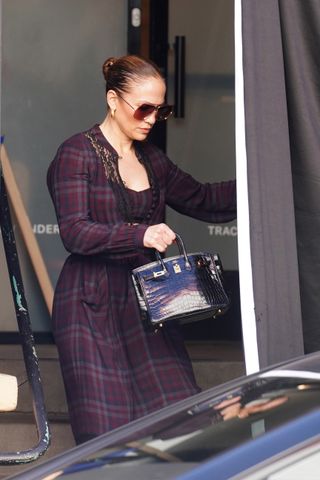 JLo wears tartan dress and bra in LA