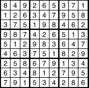 A solved sudoku.