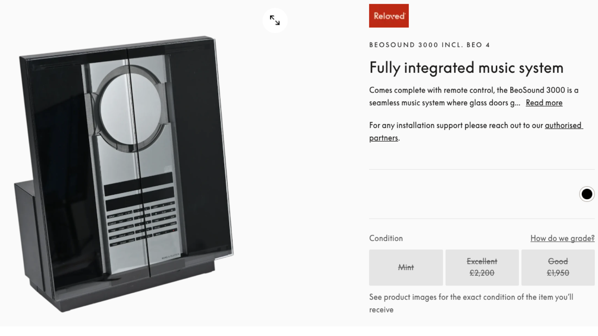 A screenshot showing a Reloved listing for the Bang &amp;amp; Olufsen Beosound 3000