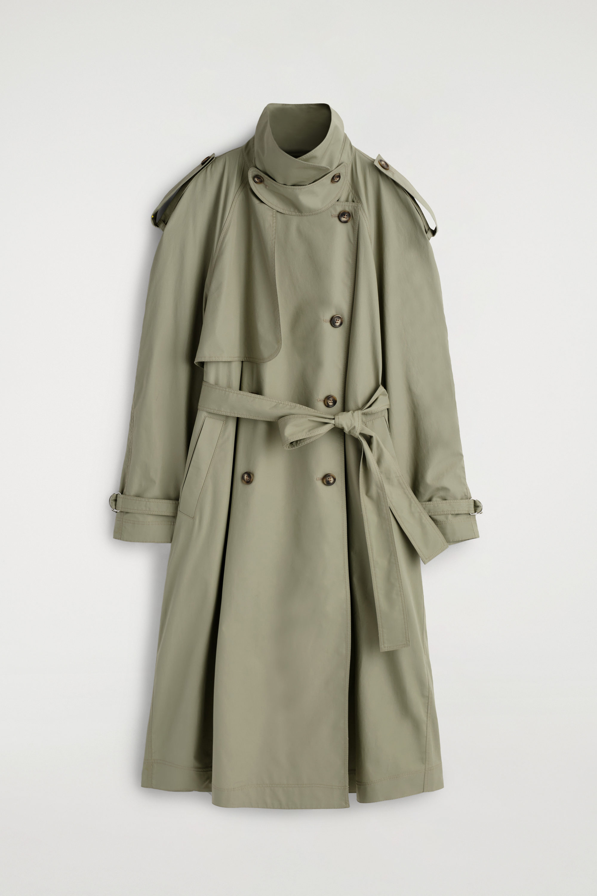 Mock-Neck Cotton Trench Coat