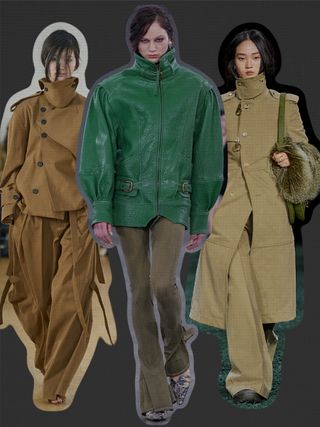 london fashion week trends, a collage of models wearing funnel neck coats
