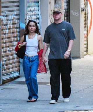 Zoë Kravitz walks with Channing Tatum wearing the paisley trend and $650 flip flops