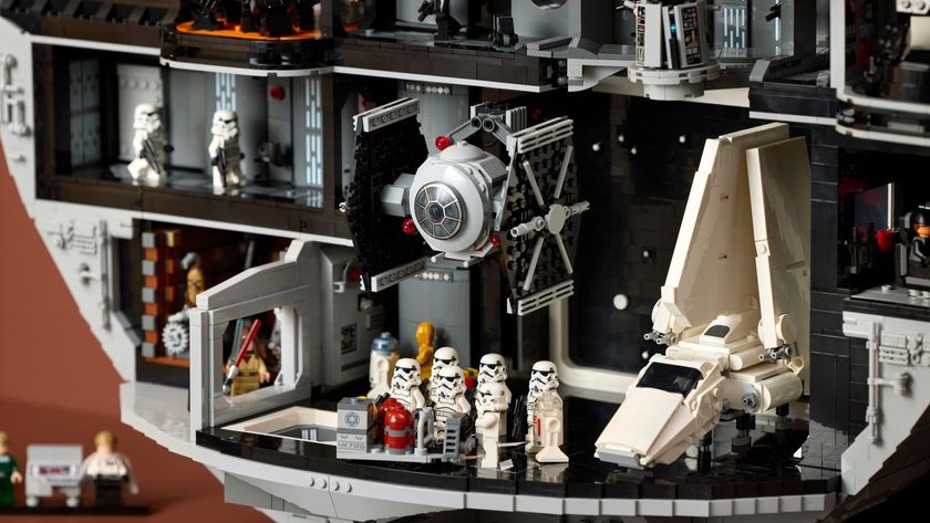Close-up of the Lego UCS Death Star.