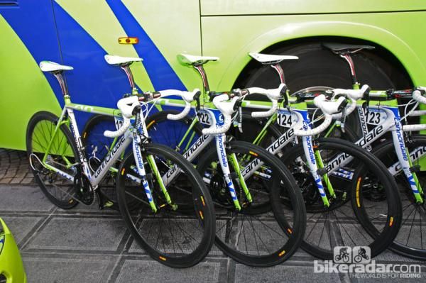 Liquigas-Cannondale team bikes ready for the start of Ronde van Vlaanderen.
