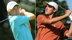 Jordan Spieth and Scottie Scheffler both strikes tee shots with a driver