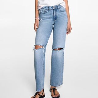 Mango light-wash denim jeans with ripped knees