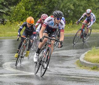 Jamie Gilgen (Rise Racing p/b Cyclepath Woodbridge) endures the steady rain