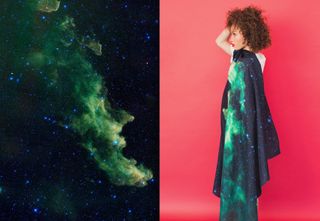 A scarf from Slow Factory's "Floating in Space" Collection uses an image of the Witch Head nebula, which was found using NASA's Wide-Field Infrared Survey Explorer.