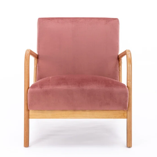 Pink velvet accent chair.