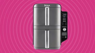 Ninja Double Stack air fryer on pink background