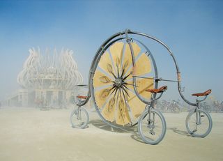 art installation using uni-cycles at burning man called Evotrope, 2009, by artist Richard Wilks