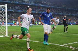 Robbie Brady celebrates after scoring for the Republic of Ireland against Italy at Euro 2016.