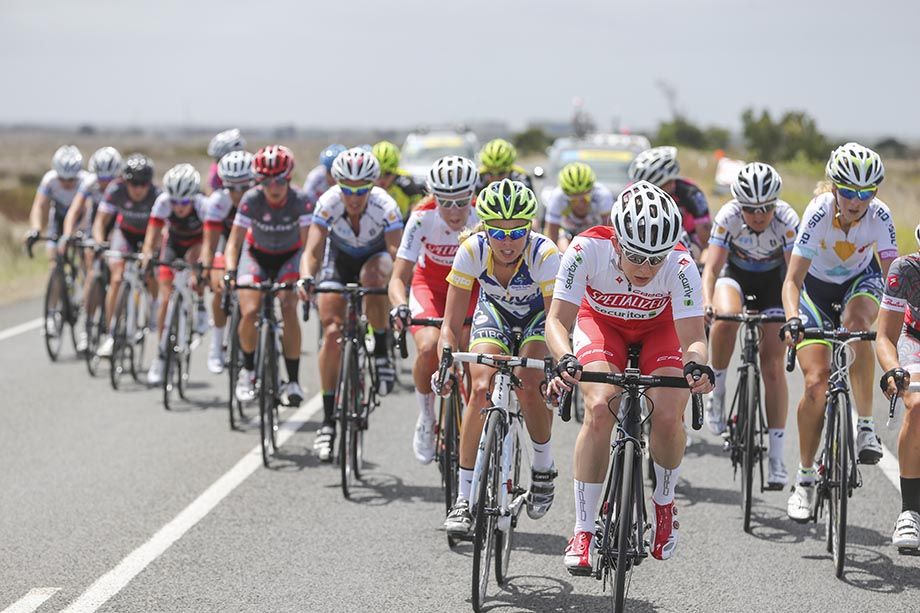 The main group were working hard to keep in contact with the strong lead group.