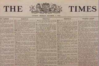 The first edition of The Times printed in Times New Roman