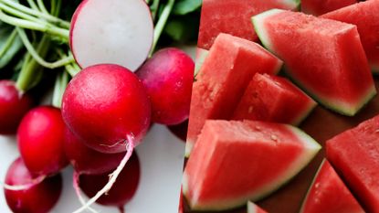 Photos of radishes and watermelon