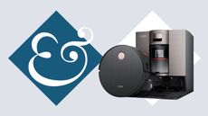 Yeedi S20 Infinity robot vacuum on tile background next to Homes & Gardens '&' logo.