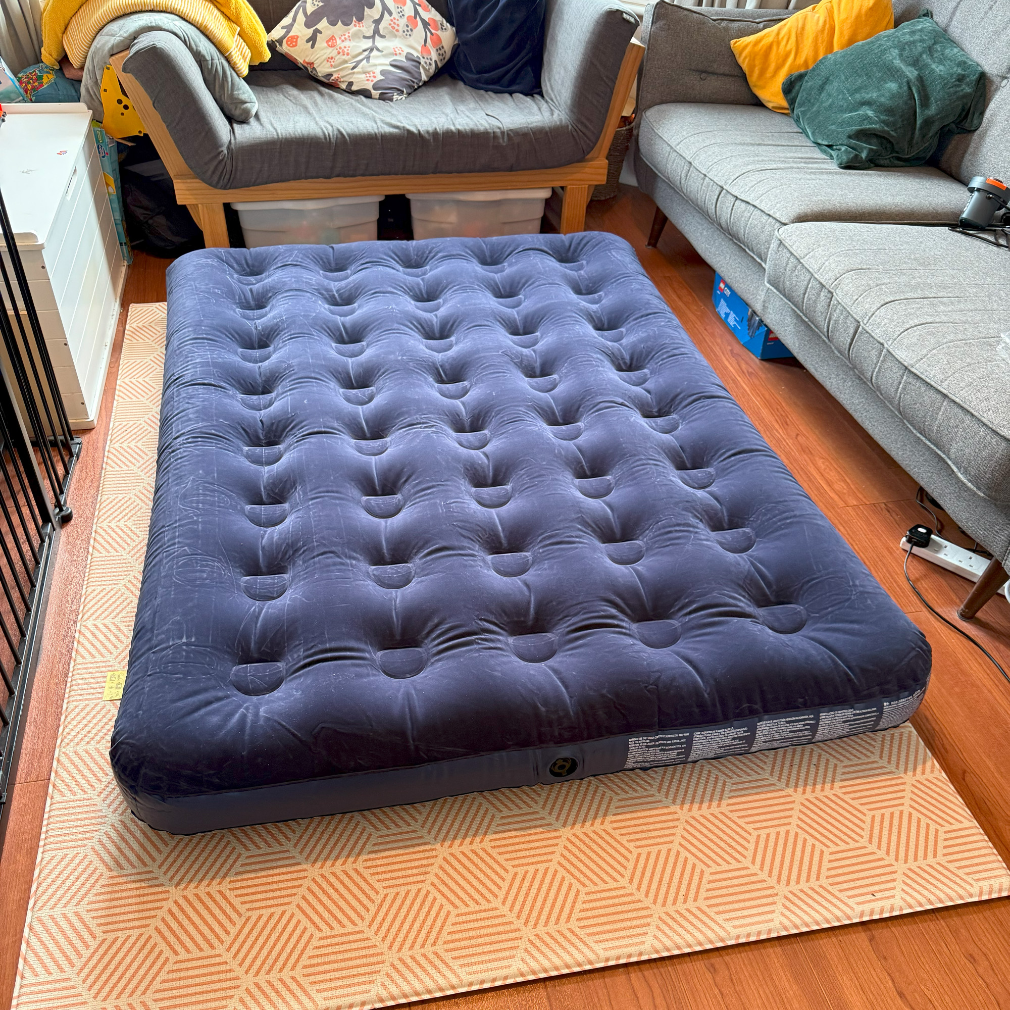 The Bestway Flocked Airbed with Mains Pump being tested