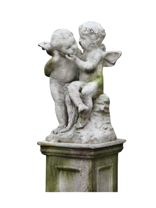21" Two Cherubs Playing, White Moss