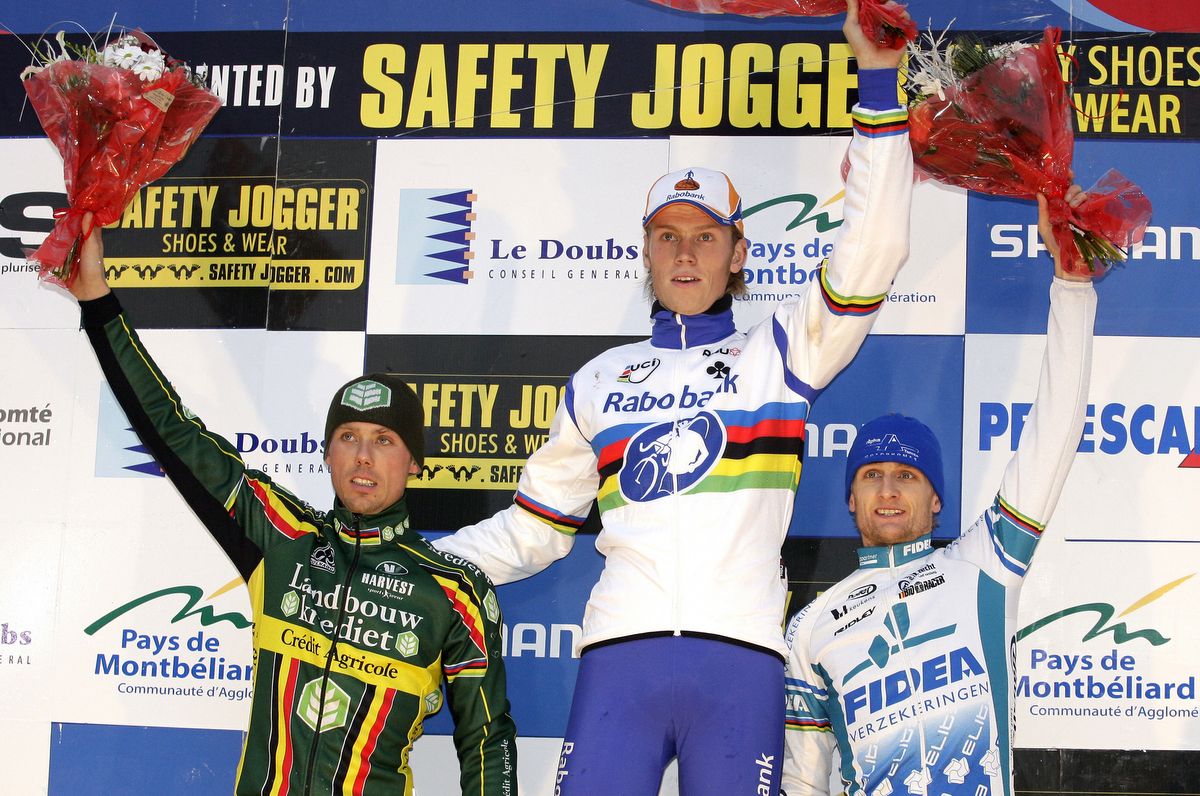 Lars Boom as World Champion on the Nommay World Cup podium in 2008