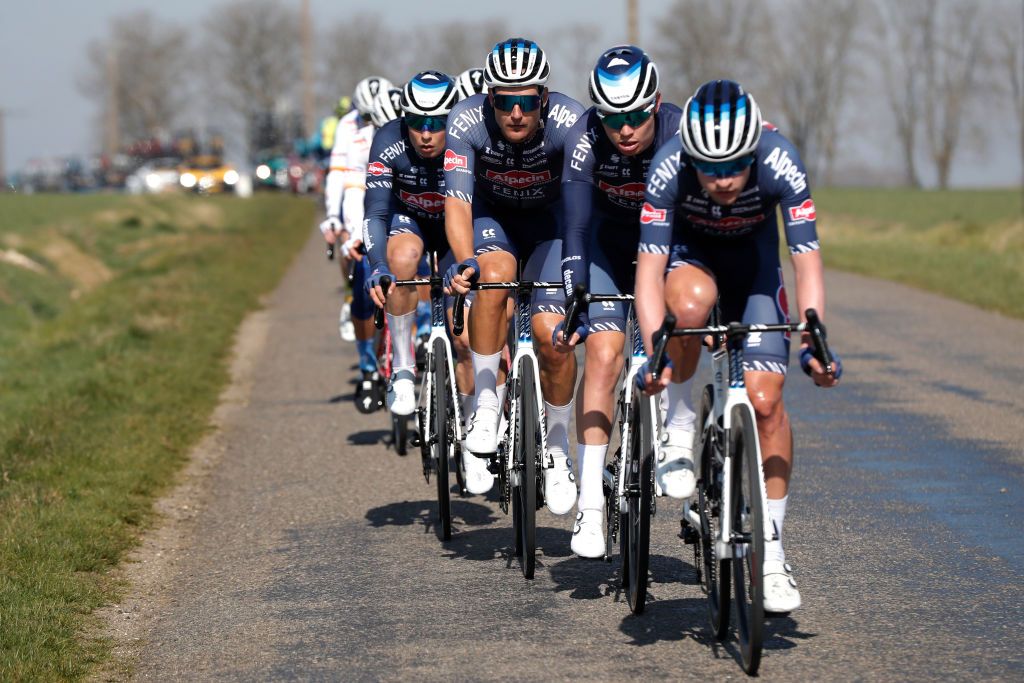 DUNLEPALESTEL FRANCE MARCH 08 Jonas Rickaert of Belgium and Team AlpecinFenix with teammates compete during the 80th Paris Nice 2022 Stage 3 a 191km stage from Vierzon to DunlePalestel ParisNice WorldTour on March 08 2022 in DunlePalestel France Photo by Bas CzerwinskiGetty Images