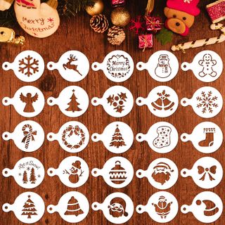 Qpout 25pcs Christmas Cookie Stencil Set