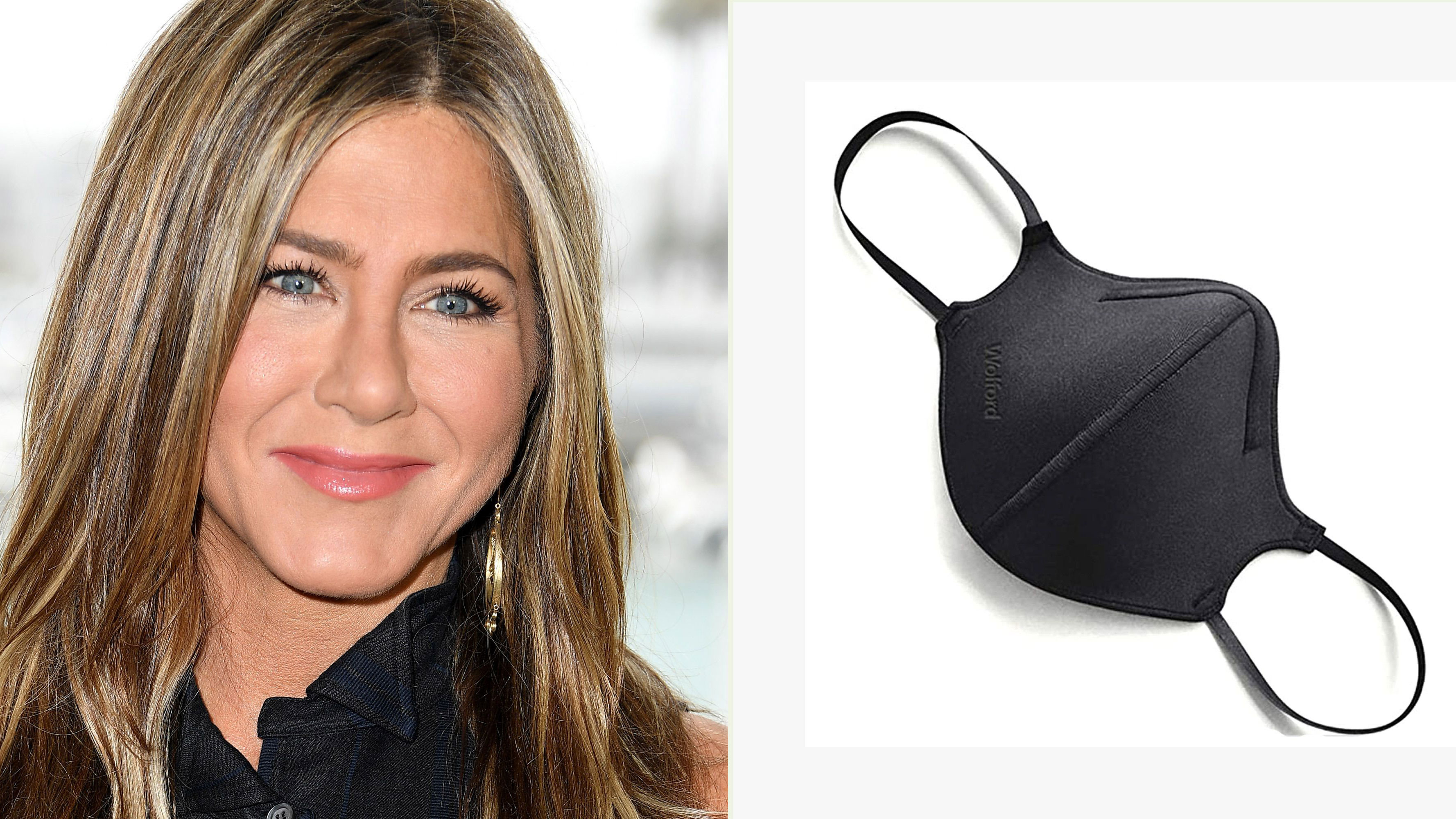 Jennifer Aniston Wore a Wolford Face Mask With 2021's Big Bag Trend