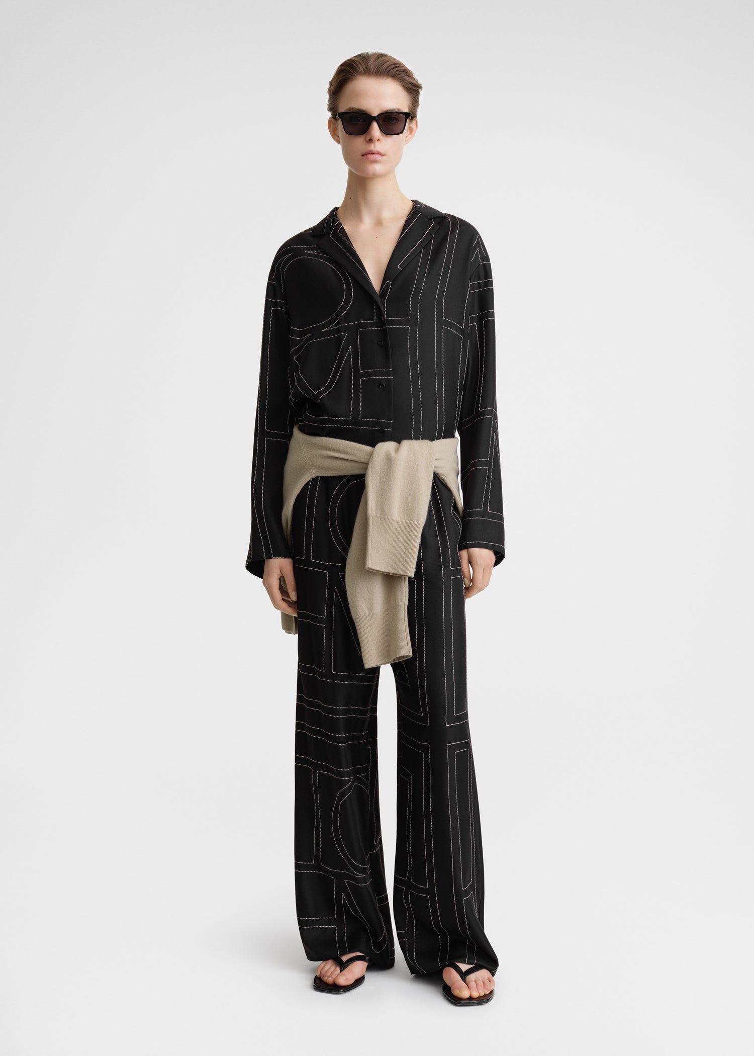 Monogram Silk Pj Bottoms Black