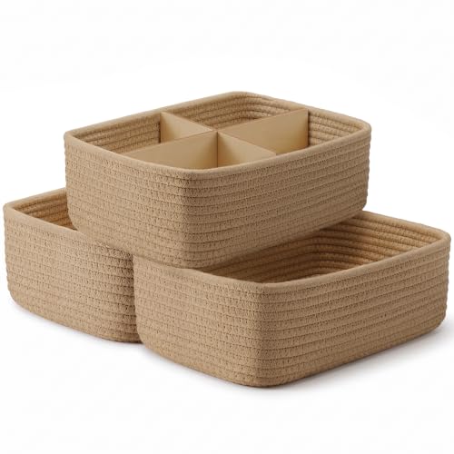 3 Pack Small Baskets for Organizing, Woven Storage Baskets for Shelves