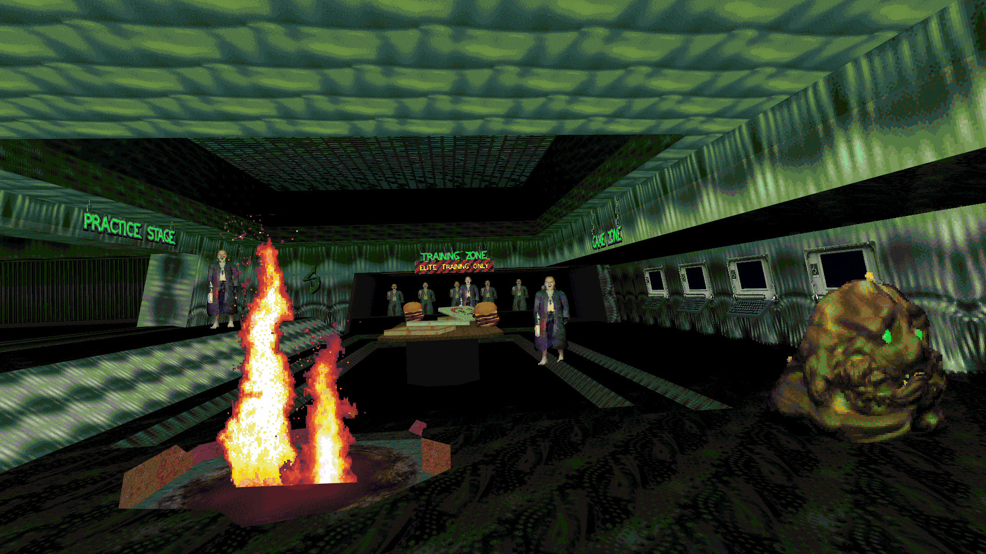 tall-ceilinged room in Slayers X full of enemies