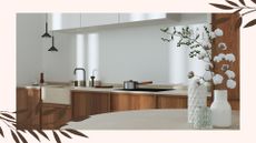 picture of Japandi style kitchen with border and leaf graphics