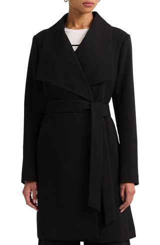 Longline Wool Blend Wrap Coat