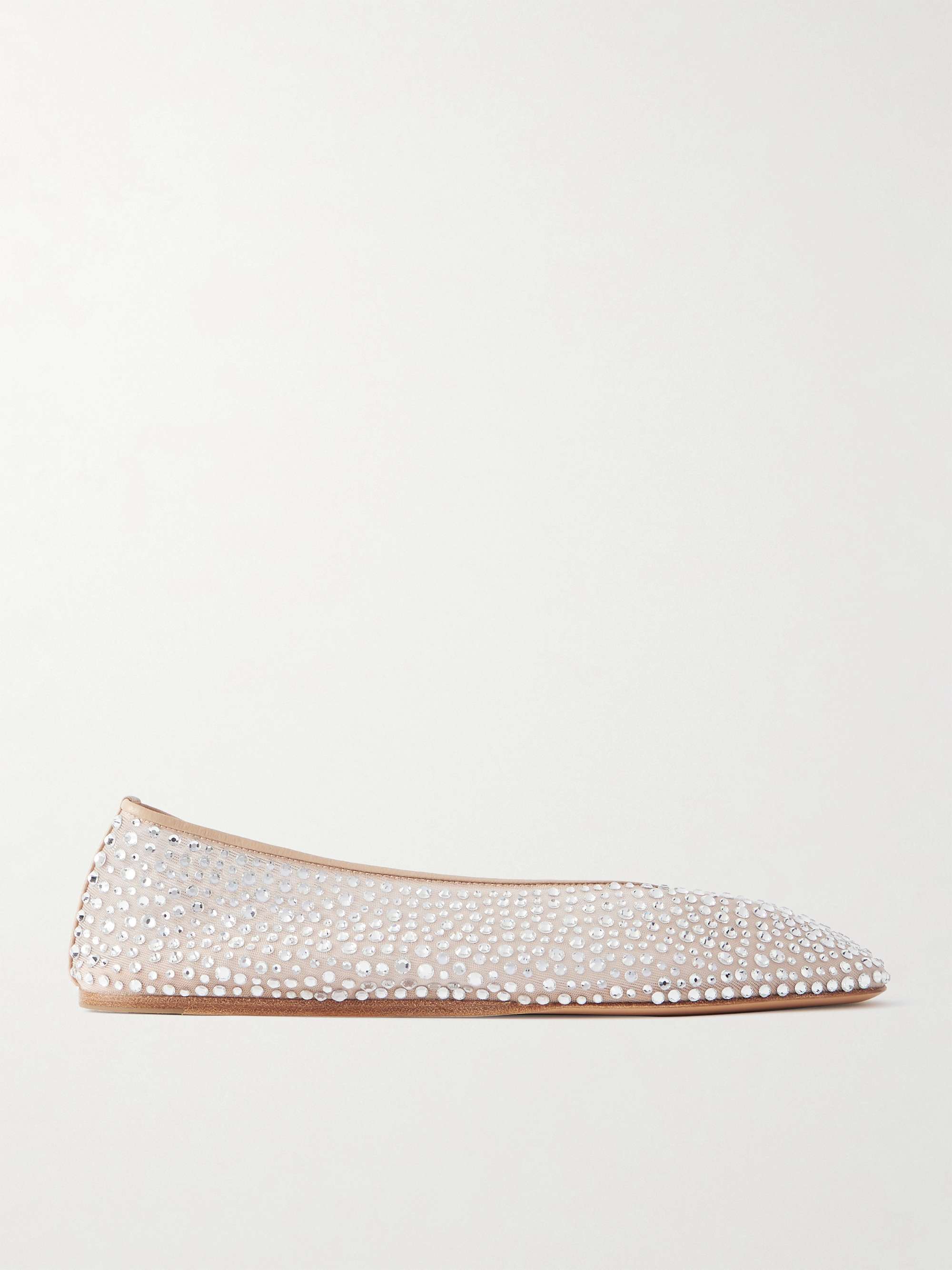 Luna Crystal-Embellished Leather-Trimmed Mesh Flats