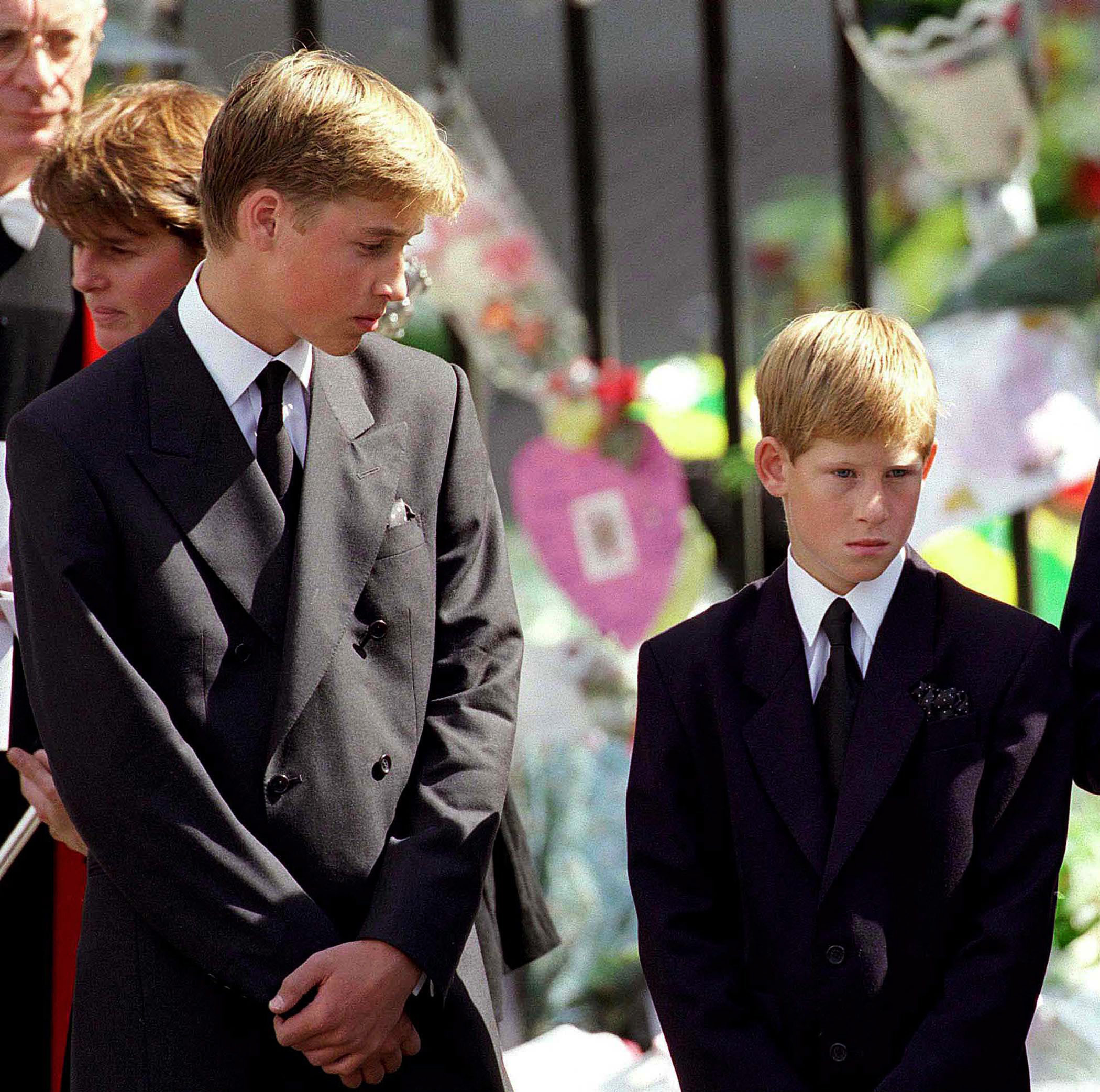 Prince William and Prince Harry at their mother's funeral